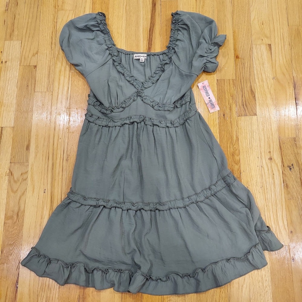 NWT Inspired Hearts Sage Green Ruffled Mini Dress (Size: L)